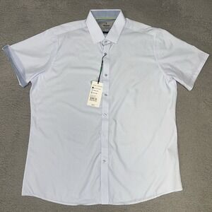 NWT Tom Baine Dress Shirt Men's 2XL XXL Blue Short Sleeve Wrinkle Free Button Up